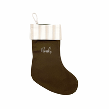 Load image into Gallery viewer, Christmas Stocking Olive with Natural Stripe - Personalised