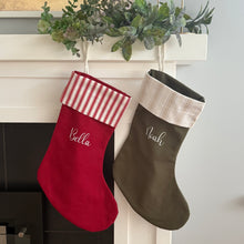 Load image into Gallery viewer, Christmas Stocking Olive with Natural Stripe - Personalised