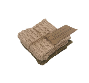 Knitted Dish Cloth 2 Pack - Natural and Green