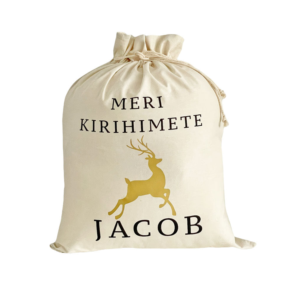 Santa Sack Gold Reindeer - Personalised