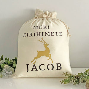 Santa Sack Gold Reindeer - Personalised